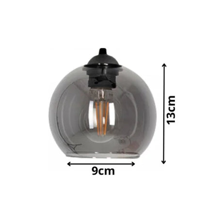 Hanglamp glas amber met 6 smoke bollen boven eetkamer