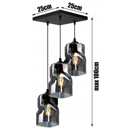 vierkante industriële glazen hanglamp met E27 fittingen
