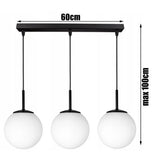Zwart wit hanglamp 3-lichts met glazen bollen voor eettafel