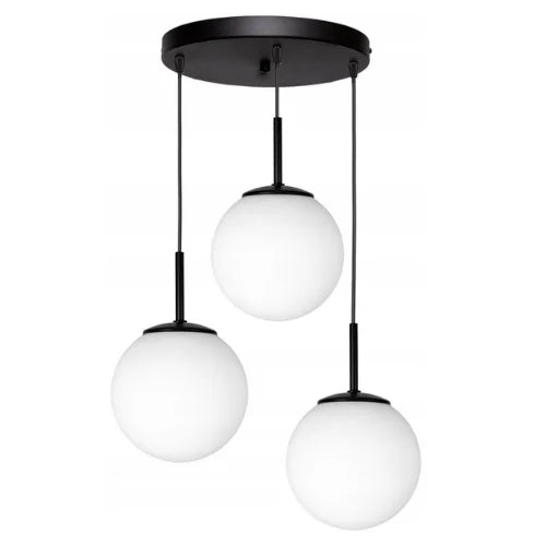 Hanglamp 3-lichts zwart wit voor eetkamer met ronde plaat