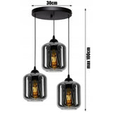 Hanglamp industrieel rookglas zwart boven eettafel