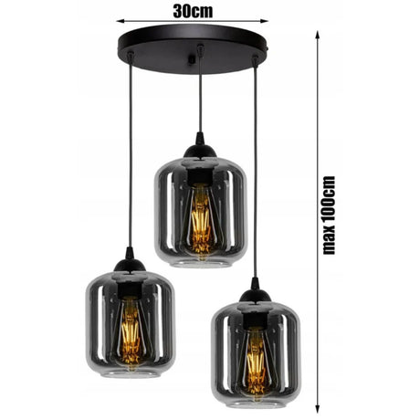 Hanglamp industrieel rookglas zwart boven eettafel