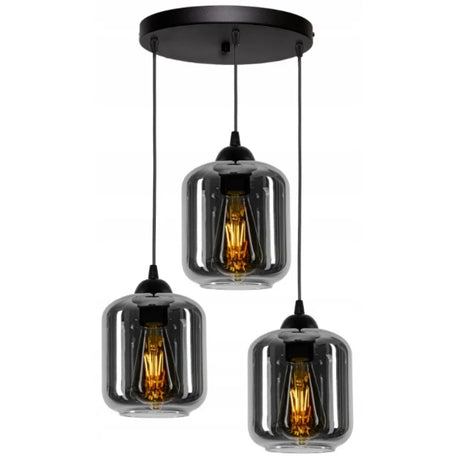 Hanglamp industrieel rookglas zwart boven eettafel