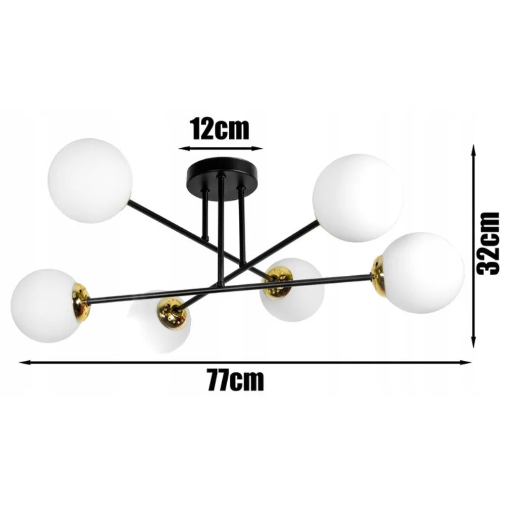 Plafondlamp industrieel zwart met witte bollen woonkamer