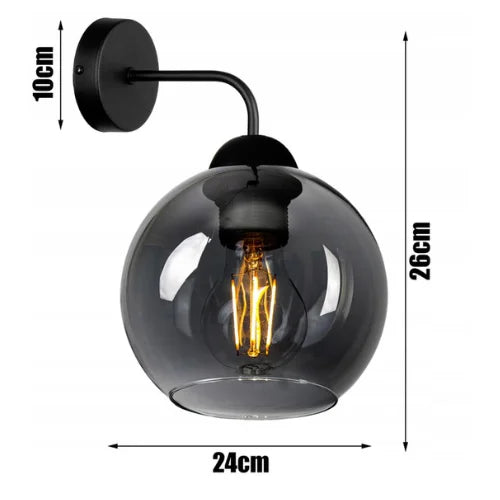 Wandlamp industrieel zwart met smoke glas voor woonkamer