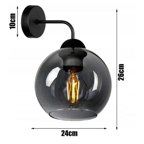Wandlamp industrieel zwart met smoke glas voor woonkamer