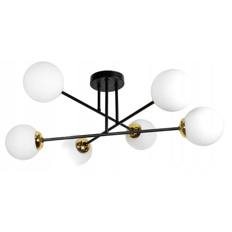 Plafondlamp industrieel zwart met witte bollen woonkamer