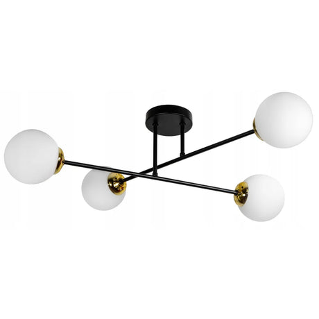 plafondlamp zwart goud met witte bollen voor woonkamer