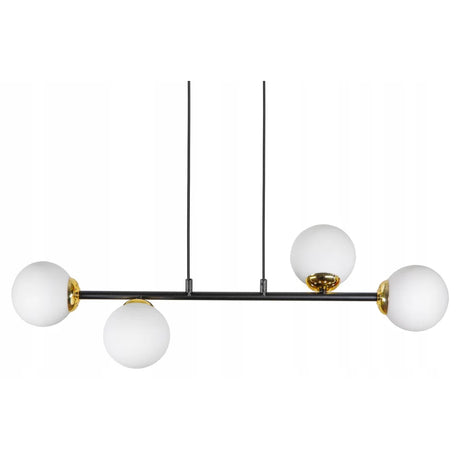 Witte bol hanglamp zwart goud met 4 lampen boven eettafel
