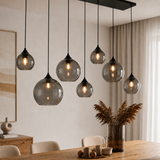 Hängelampe Schwarz mit Rauchglas Oval 8-flammig