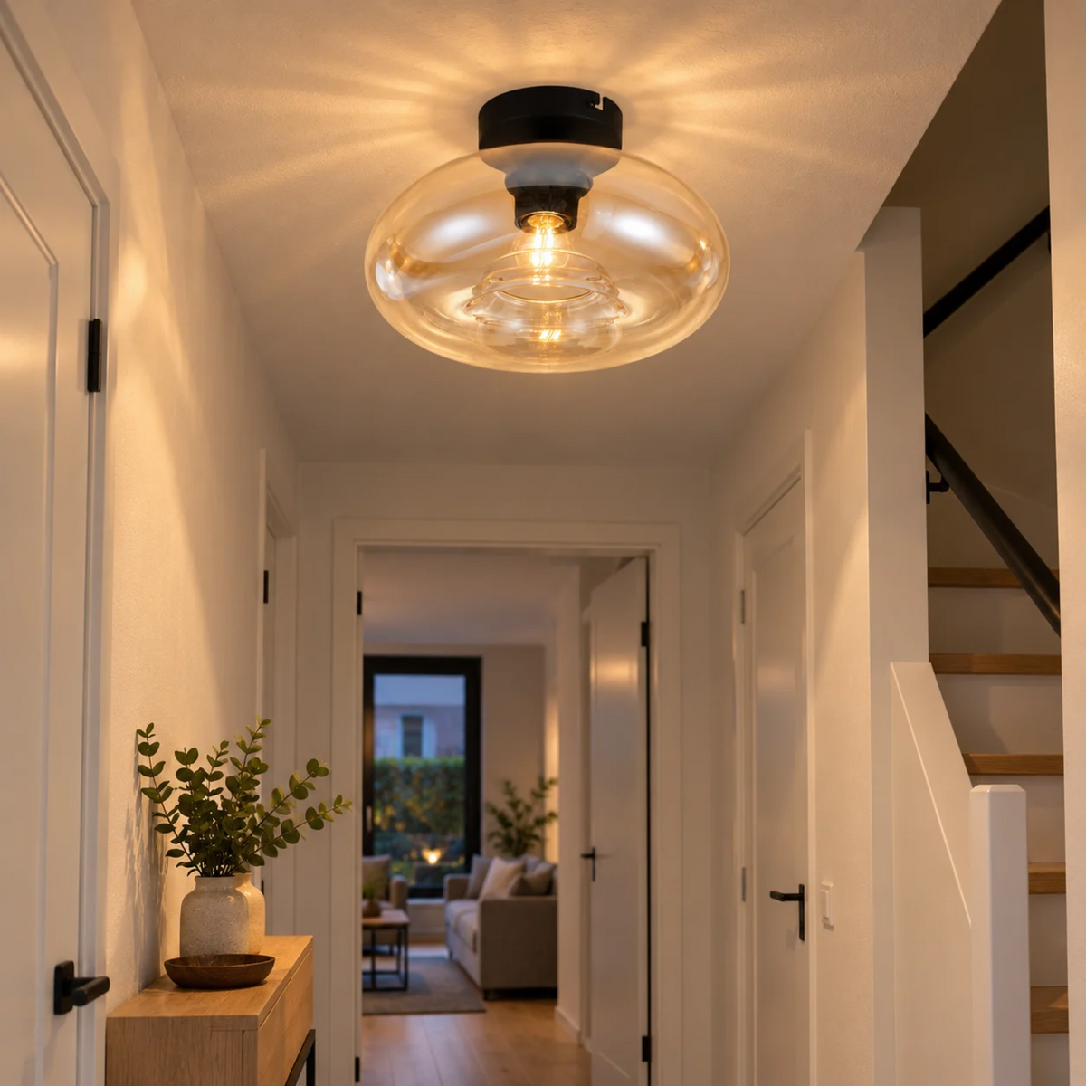 Design-Deckenleuchte Art Deco Schwarz Amber