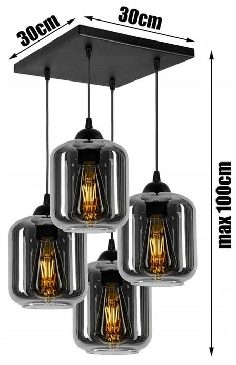 4 lichts glazen hanglamp industrieel voor eettafel of hal