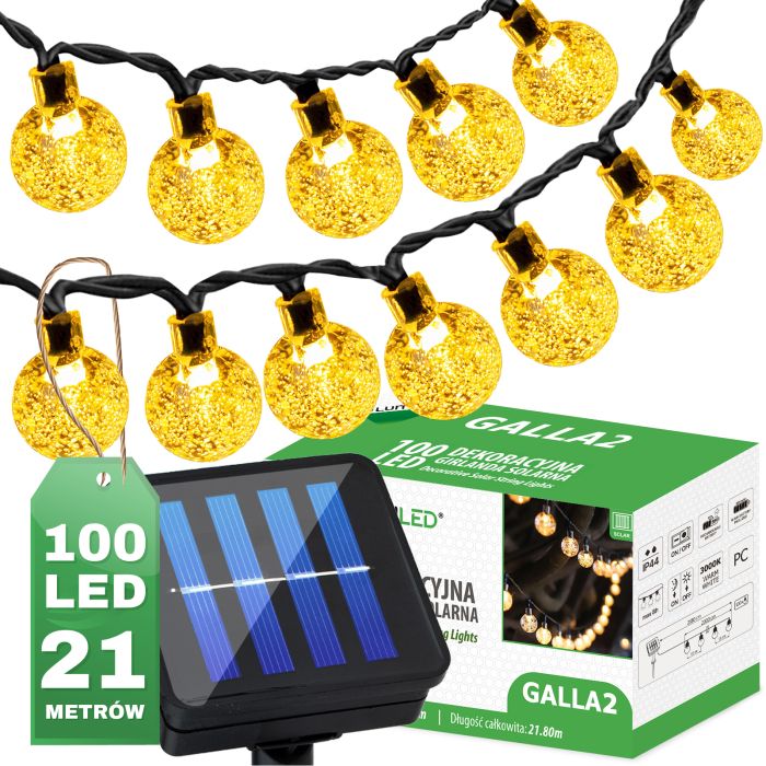 Gartenlichterkette – 100 LED-Kugeln – 21,8 m – Warmweiß 3000K – Dekorativ & Wetterfest