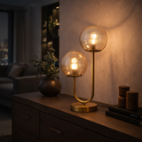 Tischlampe Linda - Messing mit Amberglas - 2-flammig