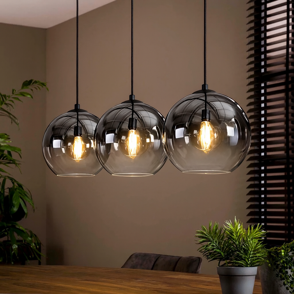 Hanglamp Zwart met Fade Glas – 3-Lichts Langwerpig | Monari