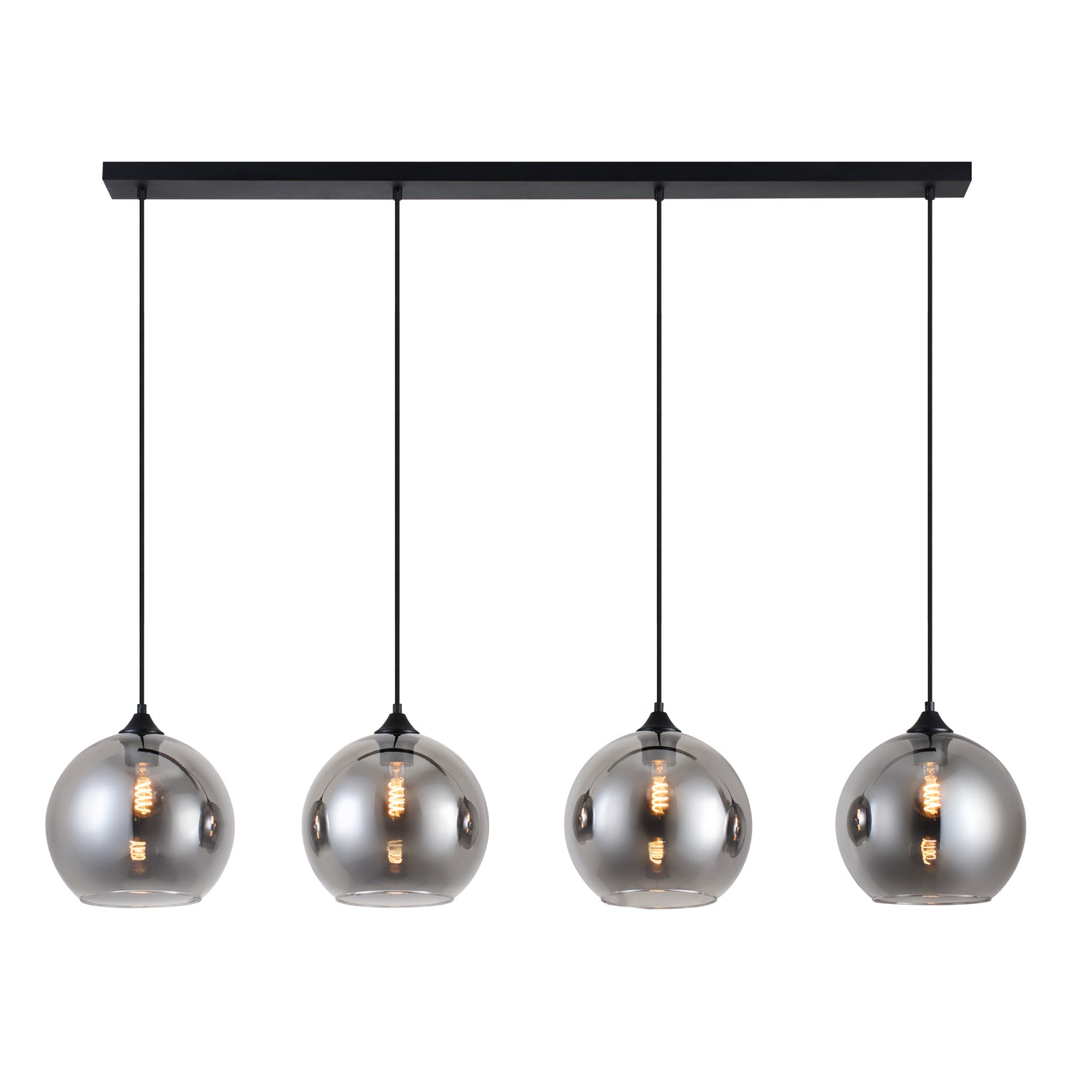 Hanglamp Zwart met Smoke Glas – 4-Lichts Langwerpig | Xavi