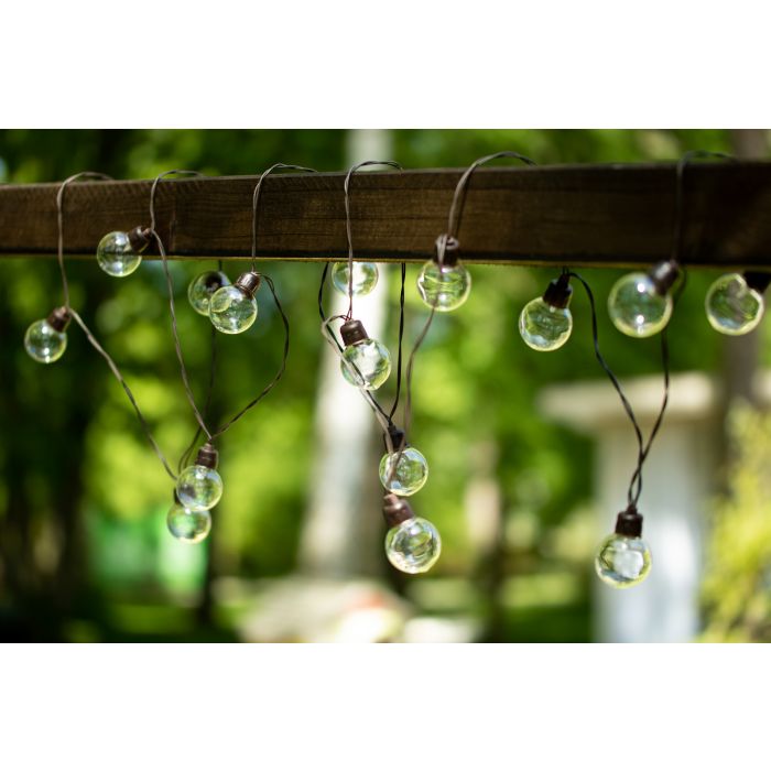 Solar-LED-Lichterkette mit Kugeln, 7,5 m – Warmweißes Licht (3000K) | Solar-Gartenbeleuchtung