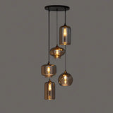 Hanglamp 5-Lichts rookglas industrieel zwart eettafel