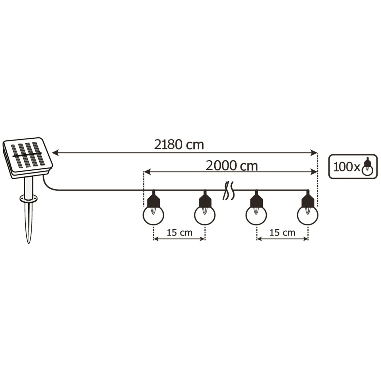 Gartenlichterkette – 100 LED-Kugeln – 21,8 m – Warmweiß 3000K – Dekorativ & Wetterfest