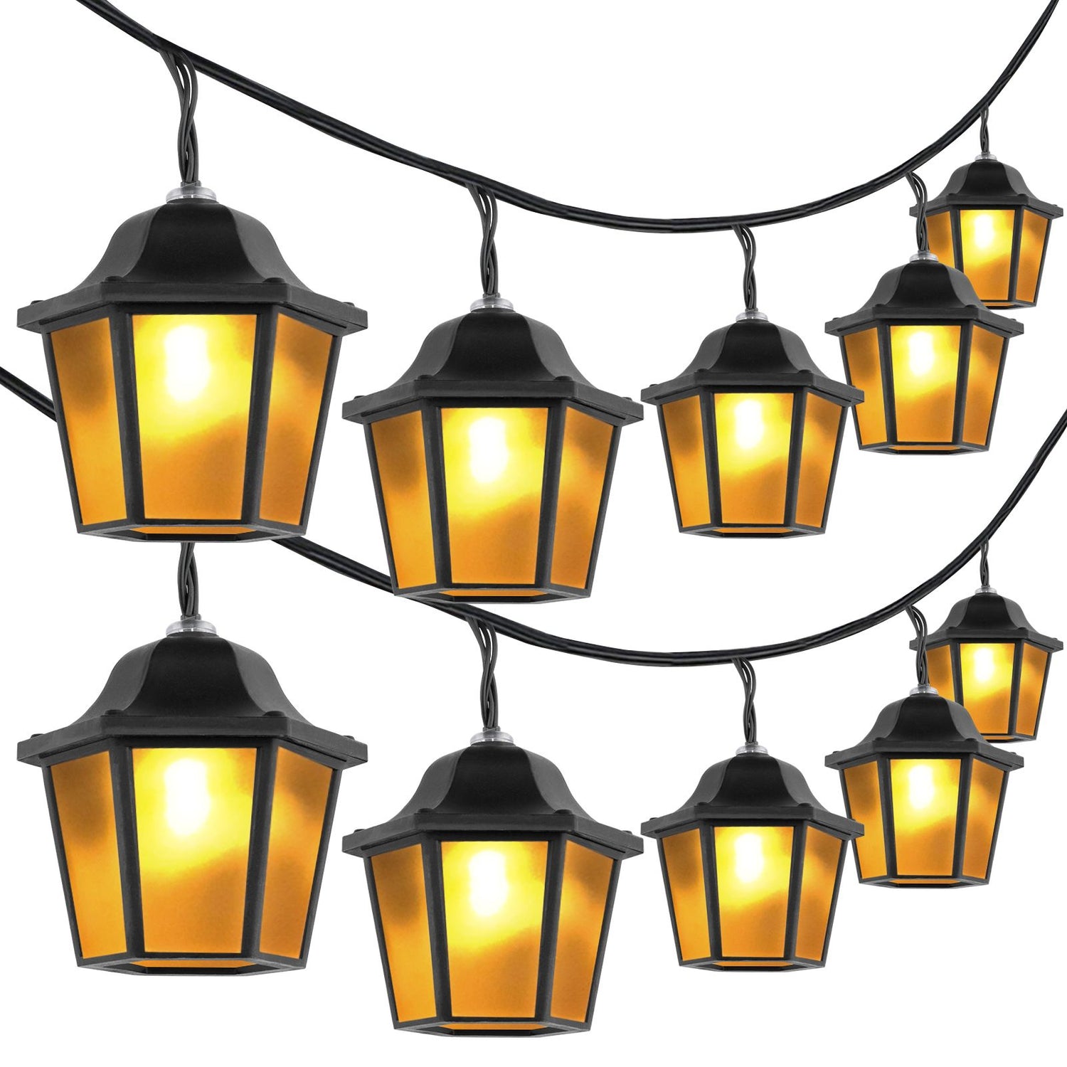 10 LED-Laternen – 3,8 m – Warmweiß 3000K – Dekorativ & Wetterfest