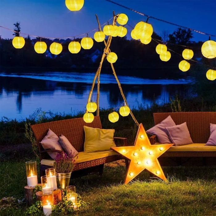 Solar-Gartenlichterkette – 20 LED-Laternen – 7,59 m – Warmweiß 3000K