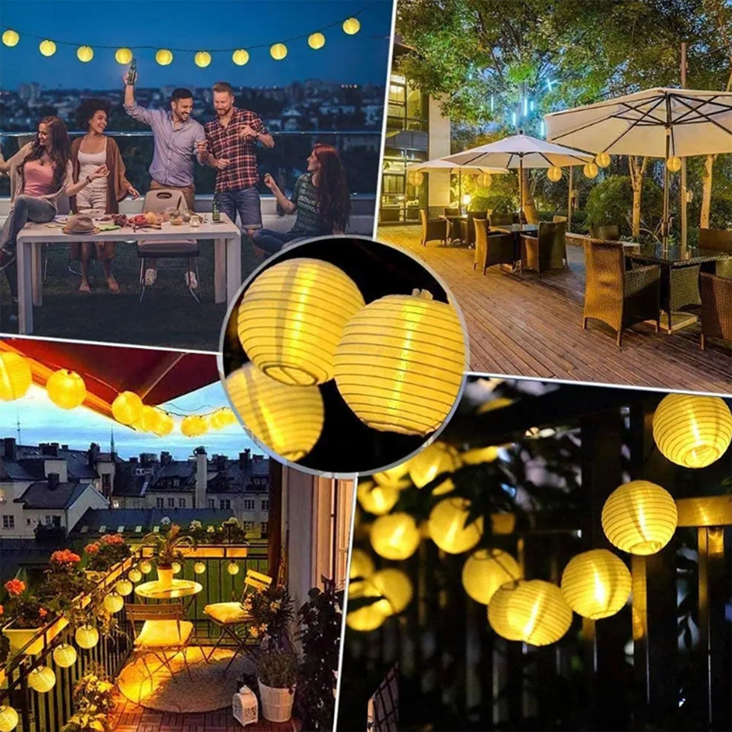 Solar-Gartenlichterkette – 20 LED-Laternen – 7,59 m – Warmweiß 3000K