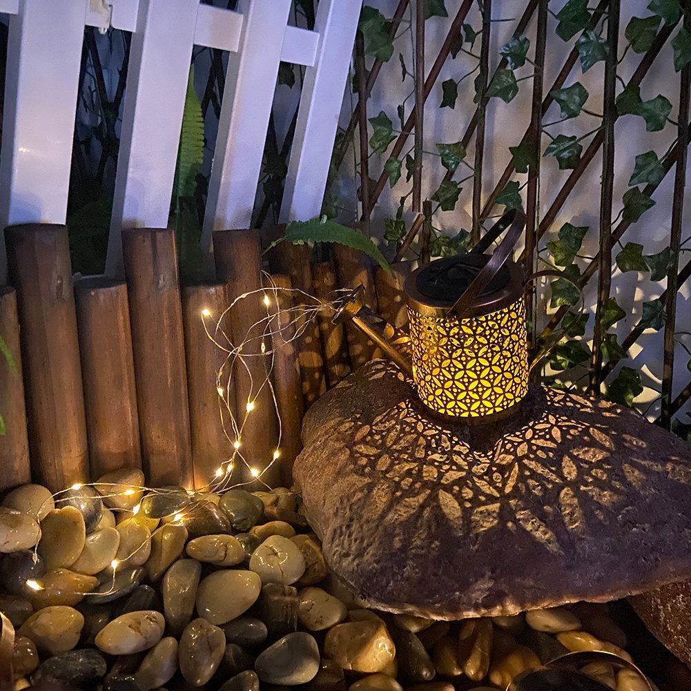 Solar-LED-Gartenleuchte – Gießkannendesign, Kupferfarbe, IP44, 3000K warmweiß