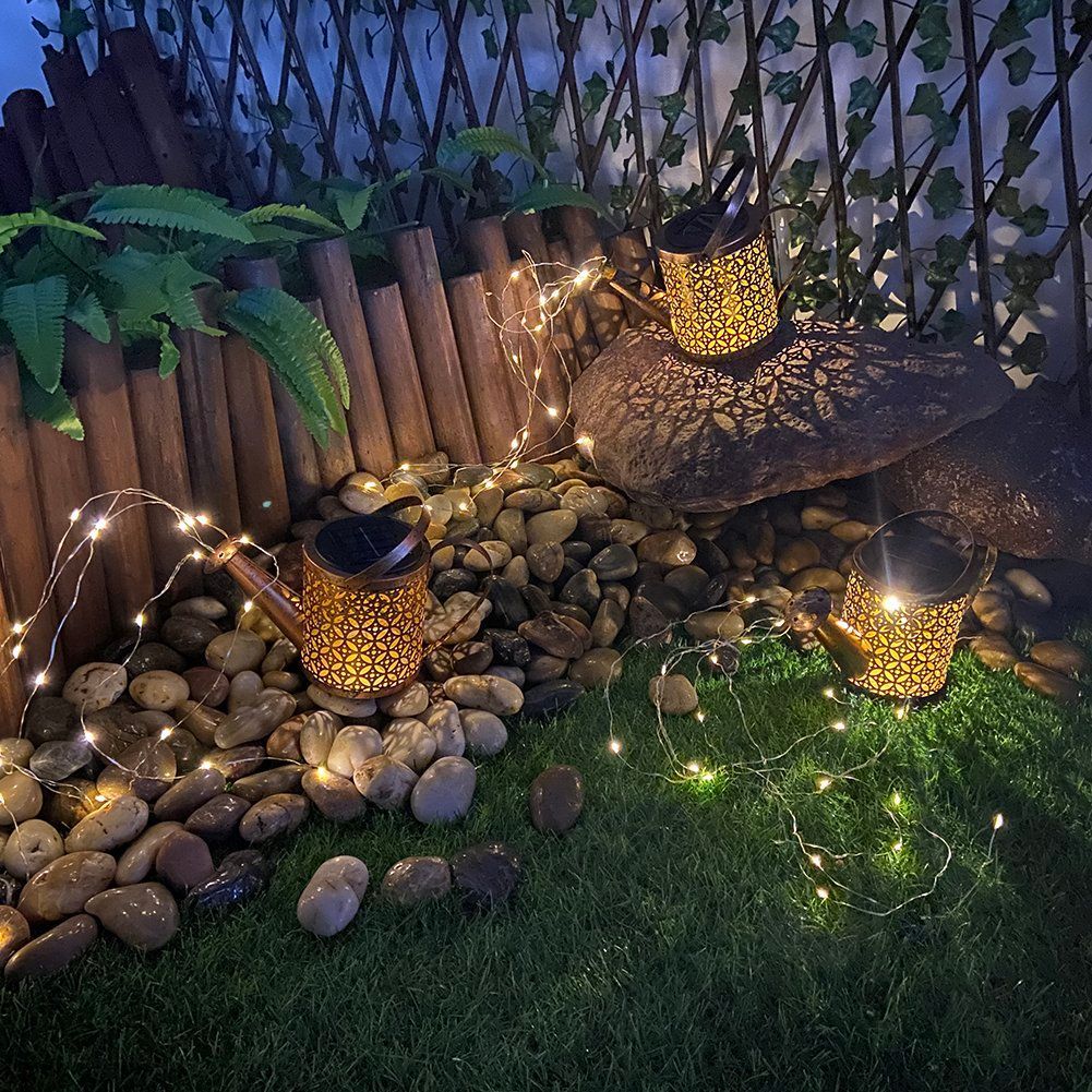 Solar-LED-Gartenleuchte – Gießkannendesign, Kupferfarbe, IP44, 3000K warmweiß