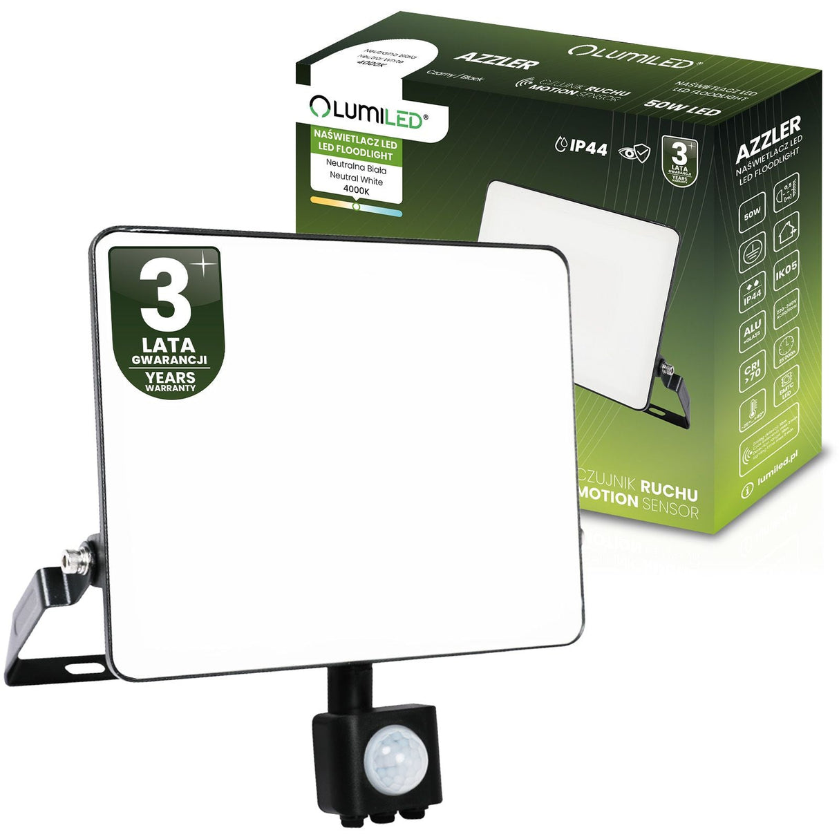 LED-Strahler – 50W – 6000 Lumen – 4000K – IP44 – Mit Bewegungsmelder – Halogenlampe