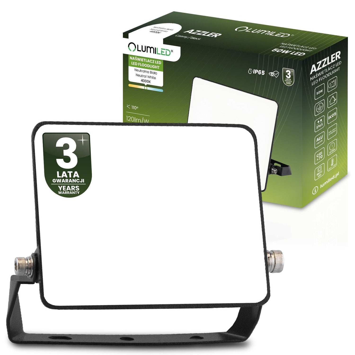 LED-Strahler – 50W – 6000 Lumen – 4000K – IP65 – Schwarz – Halogen-Außenlampe