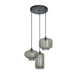 Pendelleuchte – 3-flammig, Mix aus Rauchglas, Industrial-Stil, Schwarz, für Wohn- & Esszimmer